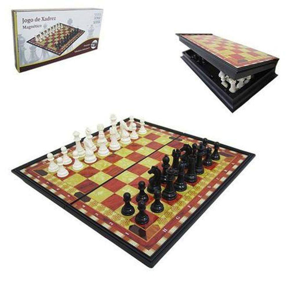 Jogo De Xadrez 25 X 25 Cm Dobrável Magnético Peças Com Imã