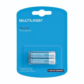 Pilhas Recarregáveis Multilaser Aaa 1000Mah - 2Un - Cb051