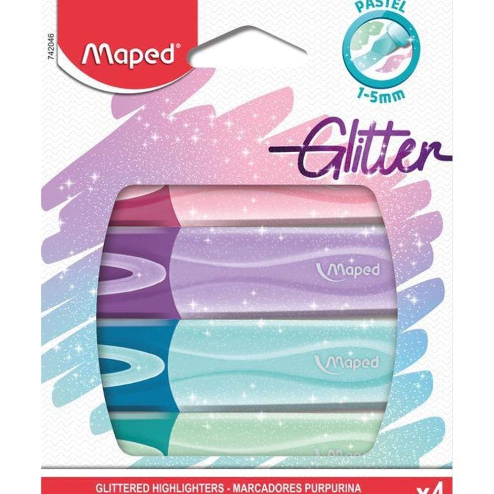 Marca Texto Com Glitter Maped Pastel Com 4 Unidades