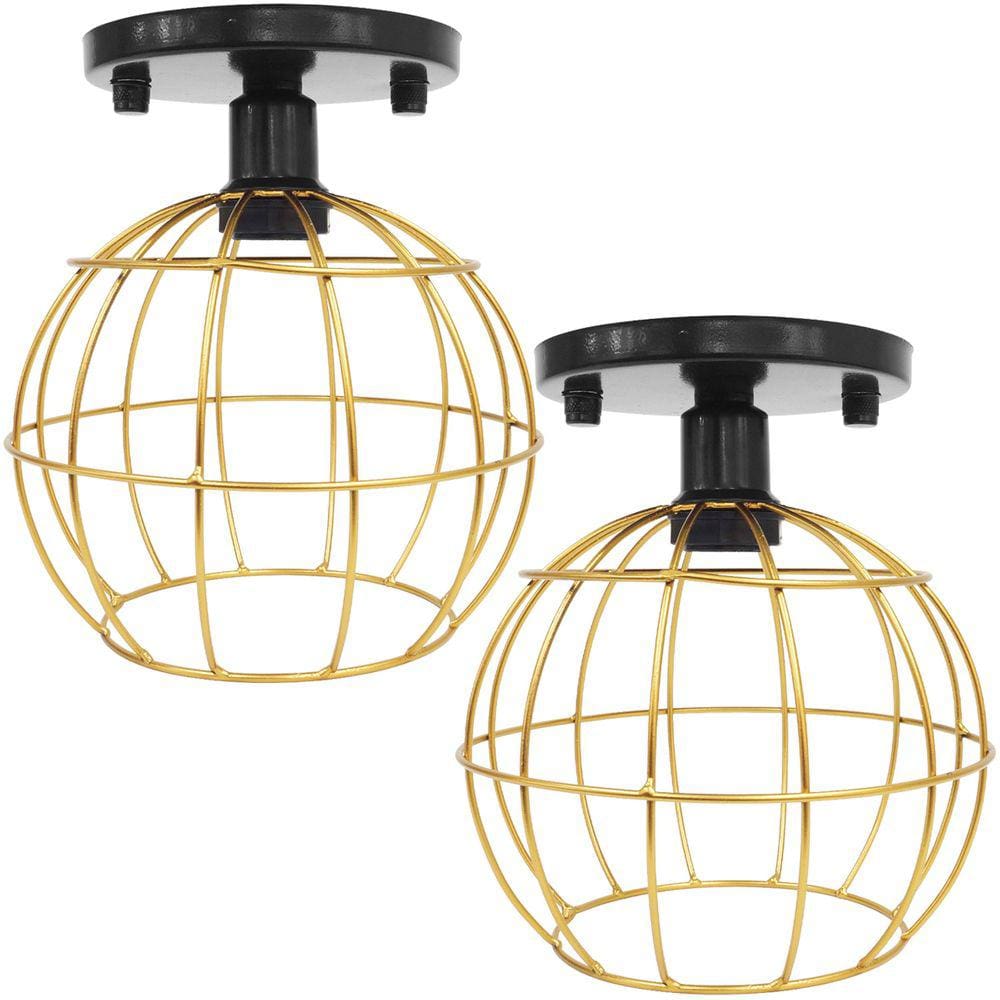 2 Lustres Teto Plafon Industrial Aramado Globo Retrô Luminária Sobrepor Vintage Agp Ilumini