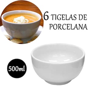 Kit Com 6 Tigela de Porcelana 500ml Pote Bowl Cumbuca
