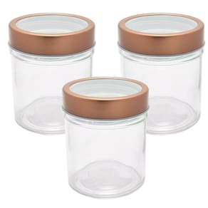 3 Potes De Vidro Redondo Com Tampa Transparente Cobre 350Ml