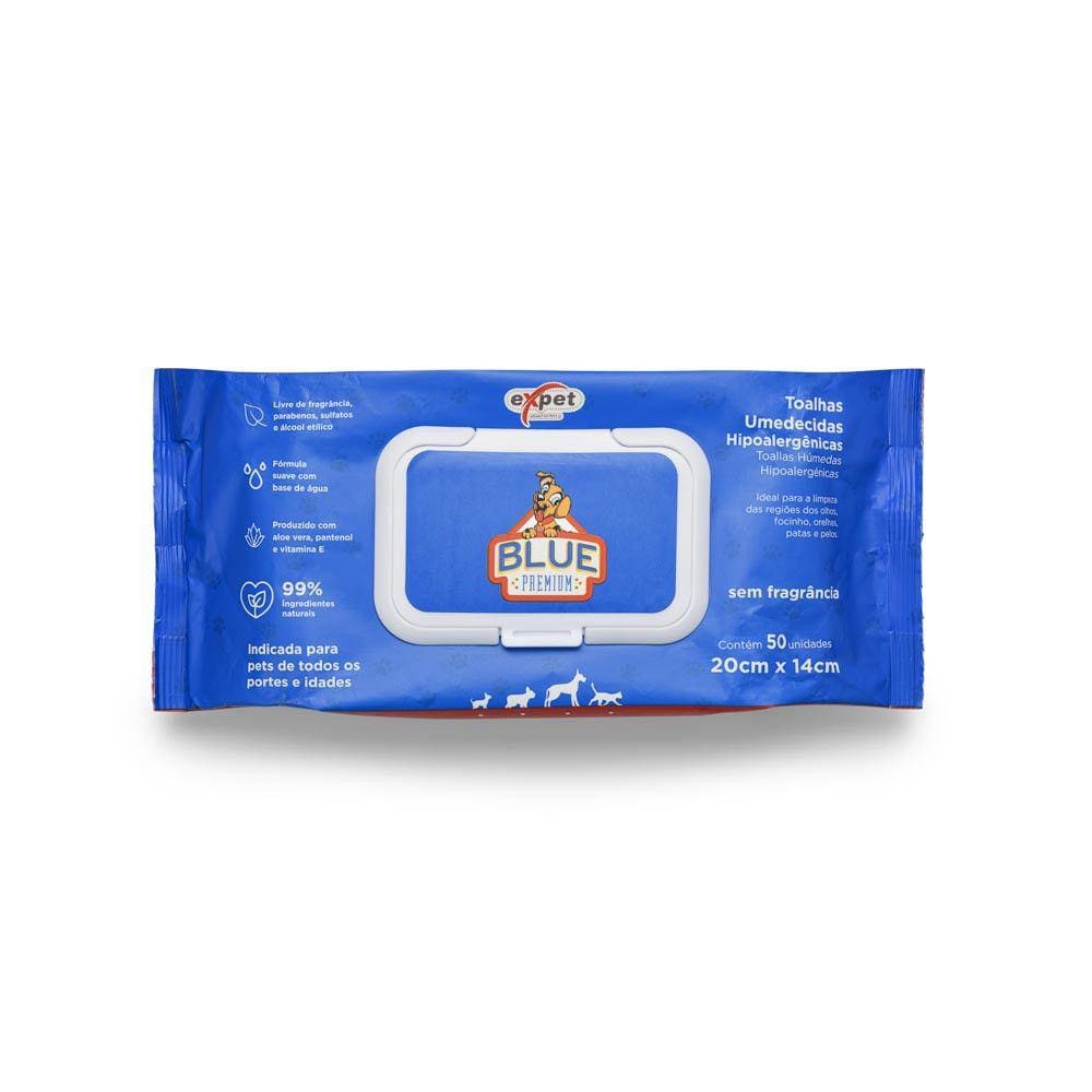 Toalha Umedecida Hipoalergênica Para Pet 50 Unidades Blue Mimo - PP013