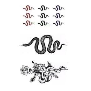 Tatuagem Temporária 3 Peças Rosa Serpente Adesivo T5467