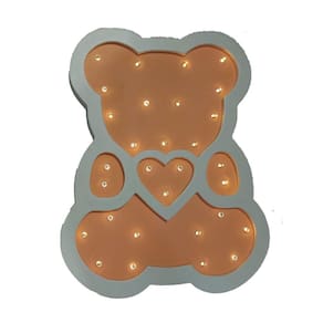 Luminária Led De Urso Salmão Em Madeira Luminoso De Ursinho