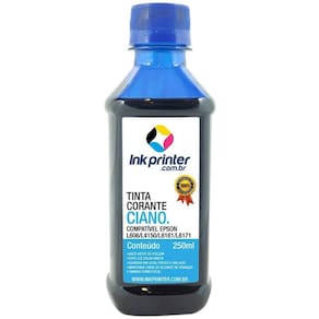 Refil de Tinta Compatível InkPrinter Ciano para Impressoras Epson L606, L4150, L4160, L6161, L6171 (250ml)