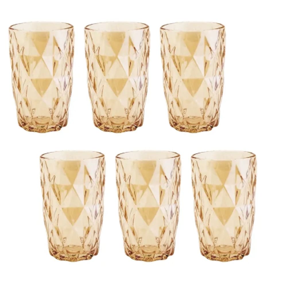 Conjunto de Copos Diamante Amber Metalizada 350ml 6pçs