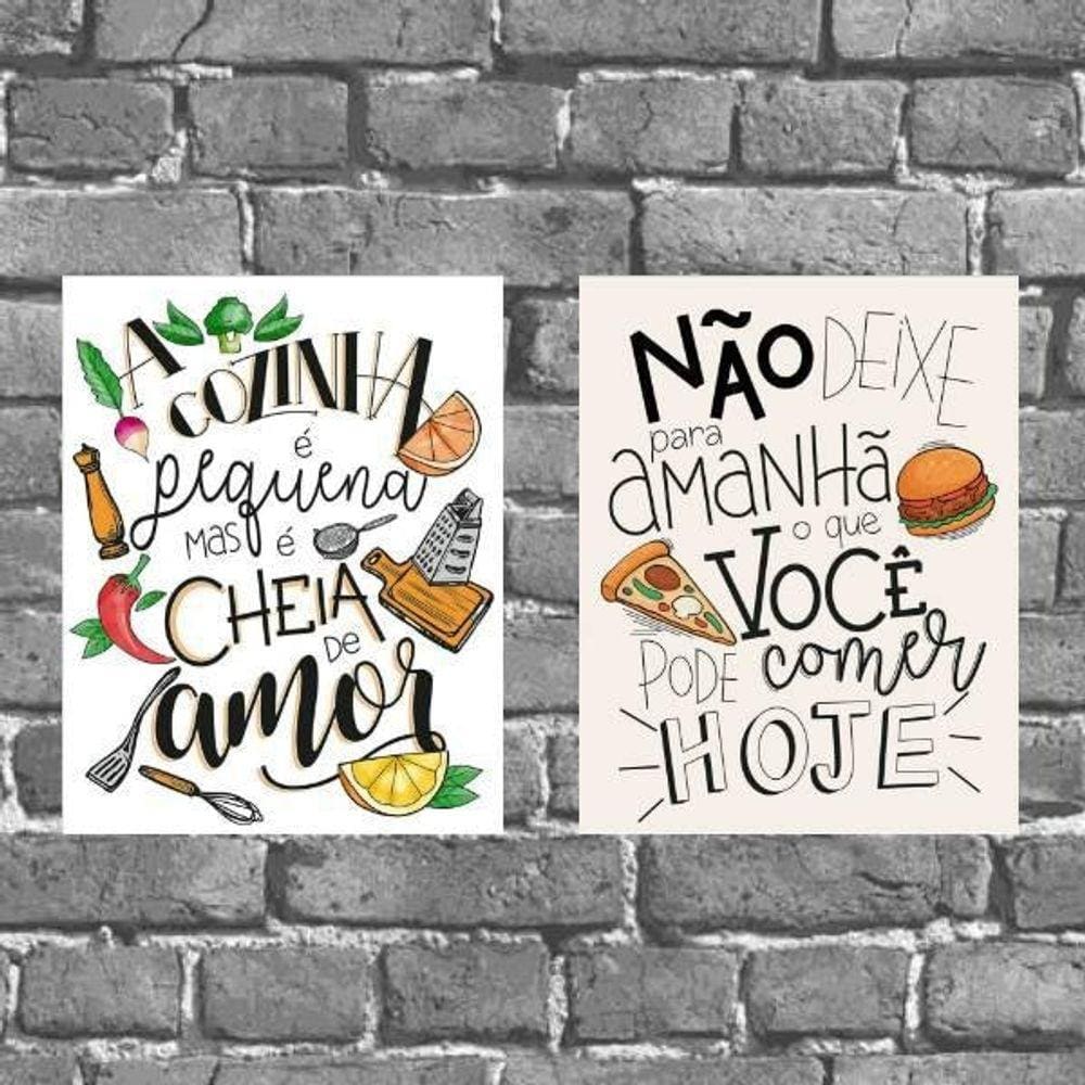 Kit 2 Placas Decorativas Frase Cozinha 18X27Cm