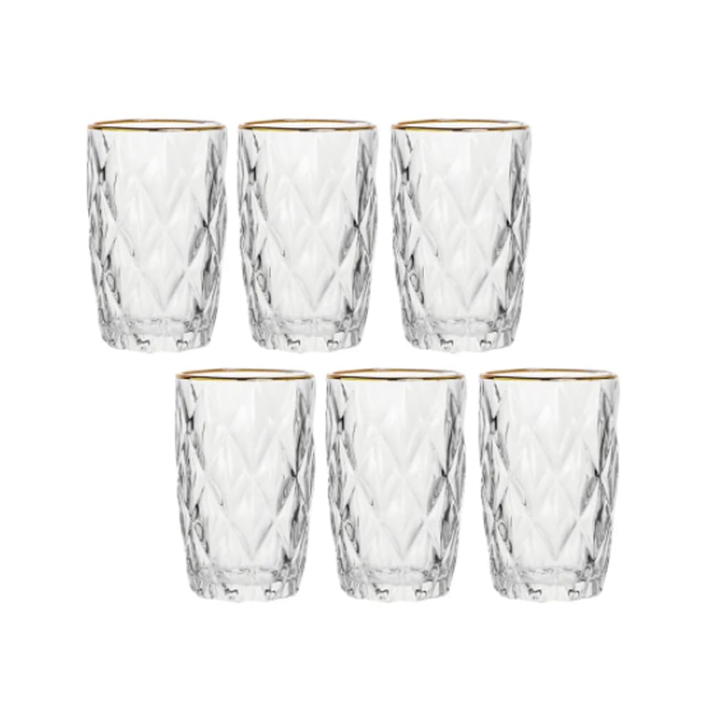 Conjunto de Copos Diamante Clear C/ Borda Dourada 350ml 6pçs