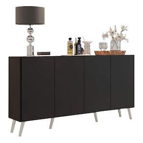 Aparador Buffet Retrô Multimóveis Veneza 4 Portas FG3556 Preto/Branco