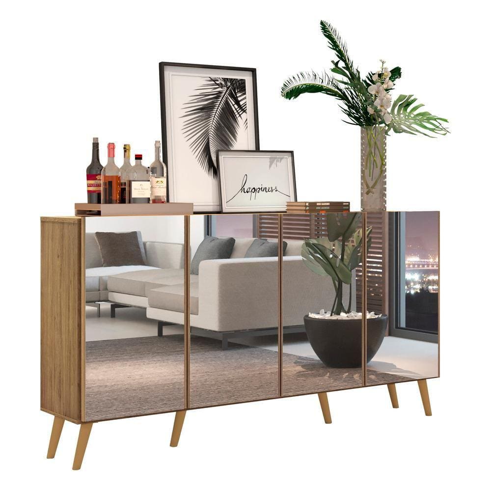 Aparador Buffet Retrô com Espelho Multimóveis Veneza com 4 Portas FG3559 Rustic/Natural