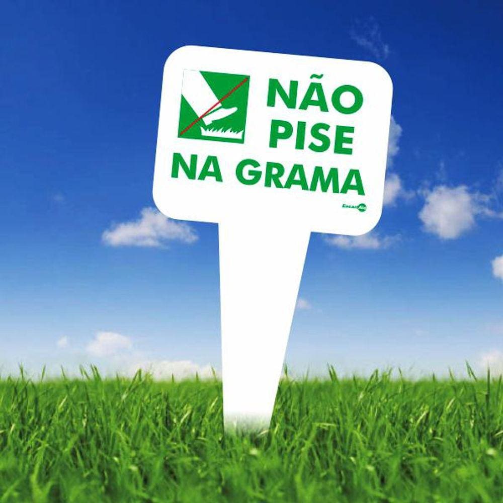 Placa de Sinalização Plástico 16,5x29cm Não Pise na Grama PS101 Encartale