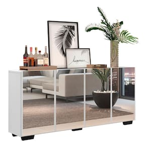 Aparador Buffet com Espelho Multimóveis Vegas com 4 Portas FG3560 Branco/Preto