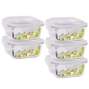 Conjunto 5 Potes Vidro 320Ml Hermético 4 Travas Alimentos