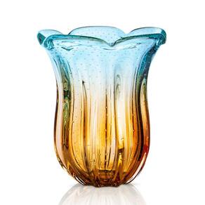 Vaso Em Cristal Murano Água Marinha E Âmbar São Marcos