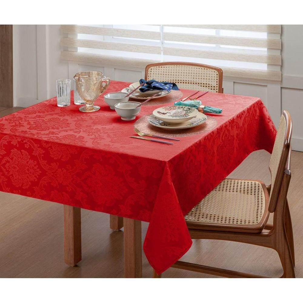 Toalha De Mesa De Jantar 8 Lugares 2,5m Vermelha Jacquard