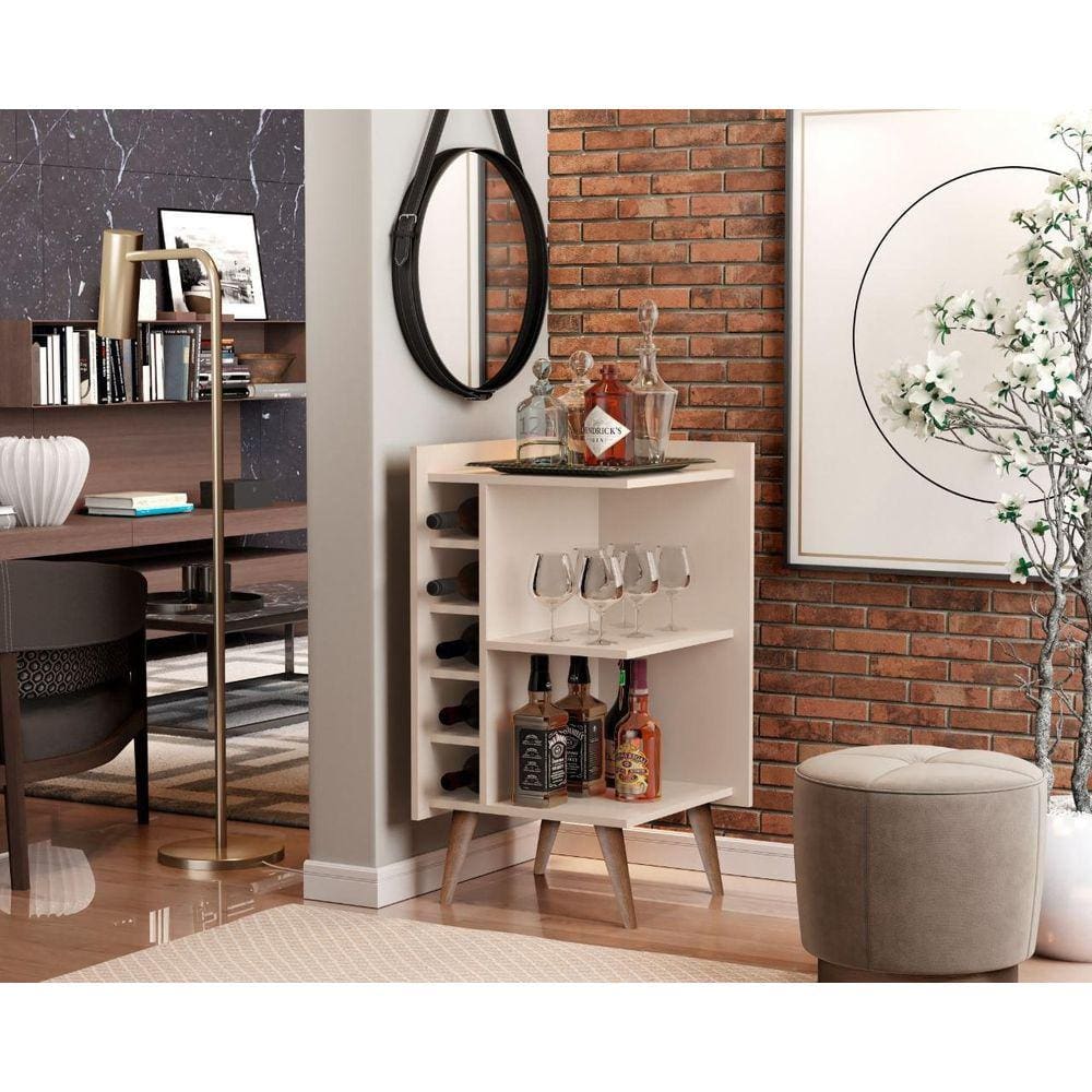 Aparador Com Adega Horizontal Canto Pés Palito Santiago Cor Off White - Comprar Moveis Em Casa