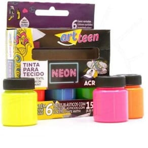 Tinta Para Tecido Art Teen - Acrilex C/ 6 Cores Neon 15Ml