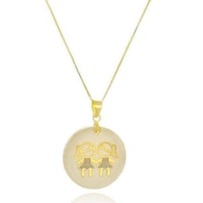 Gargantilha Com Pingente Duas Meninas Banho De Ouro