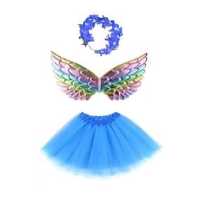 Fantasia Anjo Infantil Com Coroa led e Asa Ballet Azul