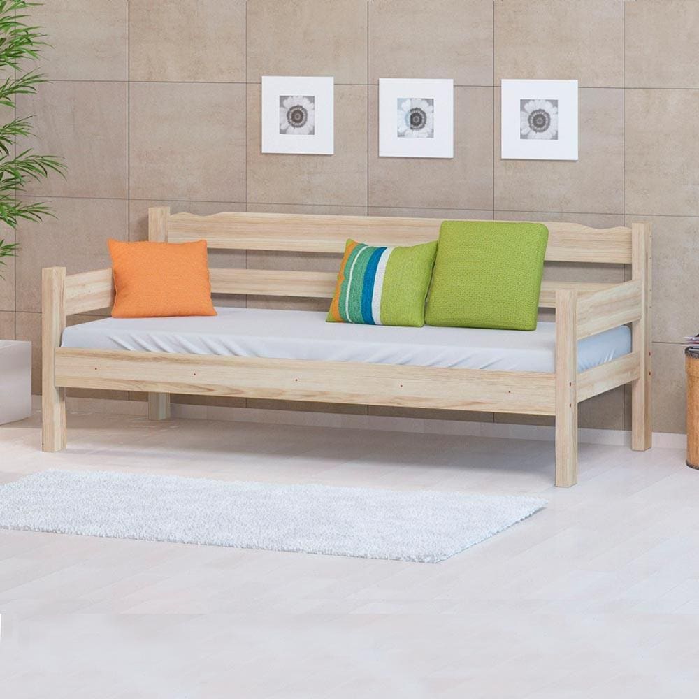 Sofá Cama 3 Lugares Madeira Maciça Crua Nemargi - Bege