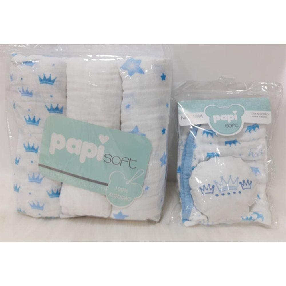 3 Cueiro Bebe Papi Soft Fralda Grande 100x80 + Naninha Rf 15