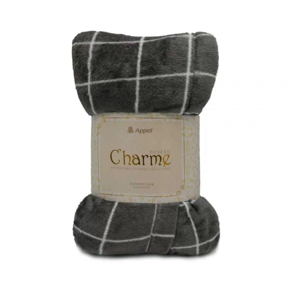 Roupão com Capuz Adulto Appel Charme Microfibra Flannel Squares Grafite