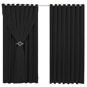 Cortina Blackout 4,00m X 2,60m Sala Quarto Tecido Com Voil + Presilha Moderna -Preta