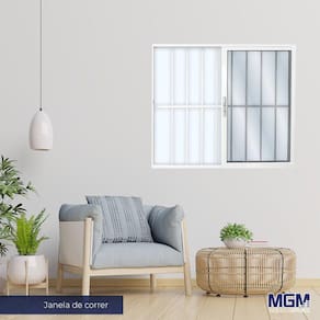 Janela de Aluminio 2 folhas Com Grade vidro liso 100x150 MGM Branco