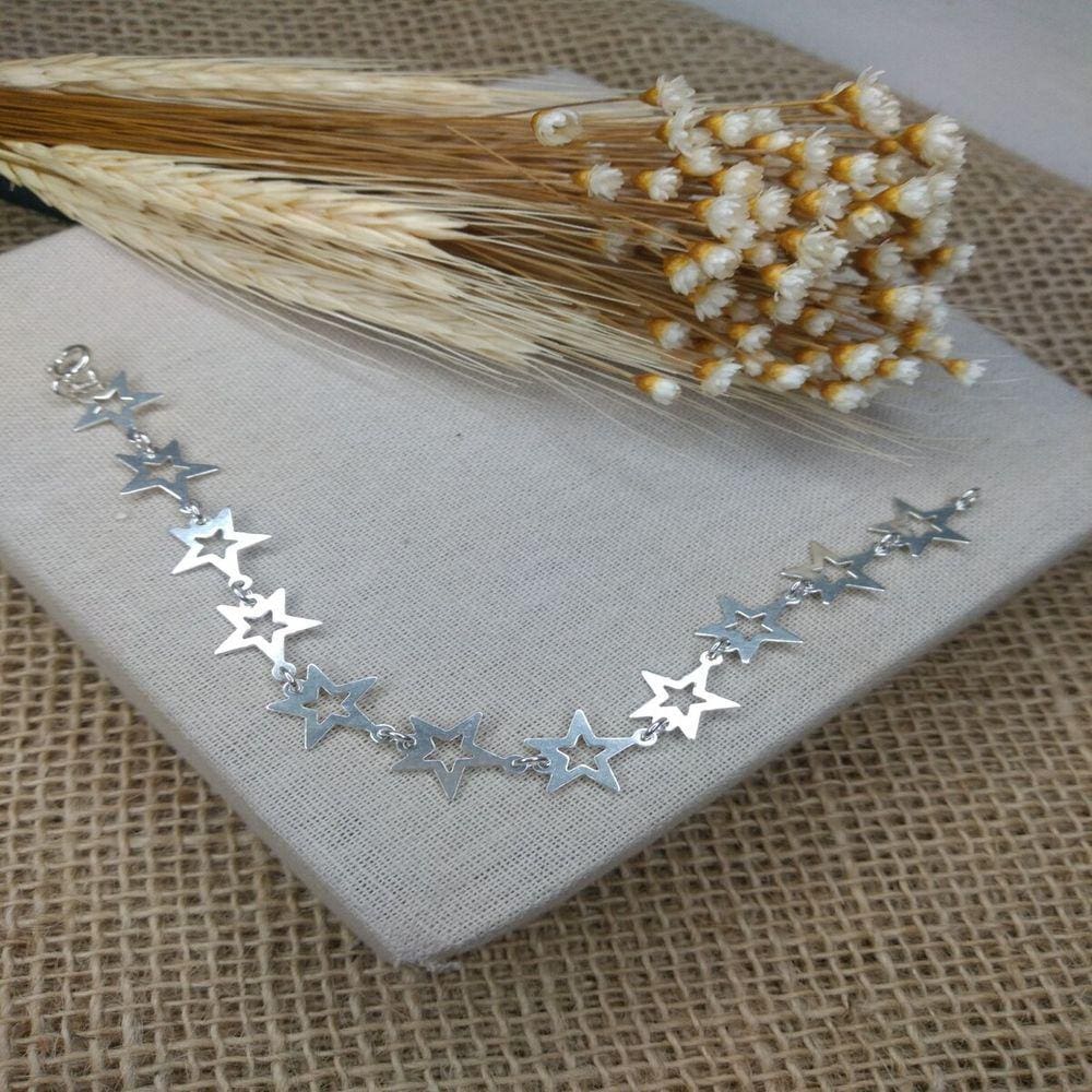 Pulseira De Prata Com 11 Estrelas Lisas