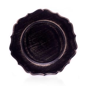 Sousplat Para Prato De Mesa Decorativo Preto e Dourado Com Bordas Irregular 33 cm - D`Rossi