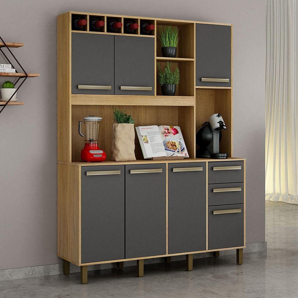 Armário 6 Portas 3 Gavetas Granada Valdemóveis Cinamomo/Grafite - Grafite