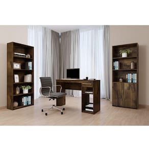 Conjunto Home Office 3 Peças com Mesa, Multiuso e Livreiro Veneza- Ipê
