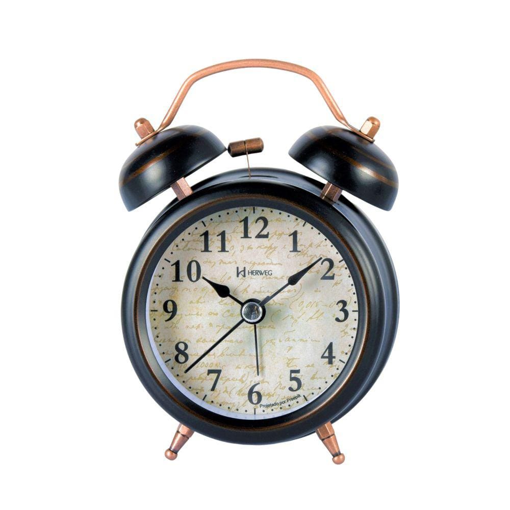Relógio Despertador Preto Luz Campainha Herweg 2710 Mesa