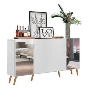 Aparador Buffet Retrô com Espelho Multimóveis Vegas FG3562 Branco/Natural