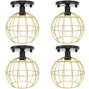 4 Lustres Teto Plafon Industrial Aramado Globo Retrô Luminária Sobrepor Vintage Agp Ilumini