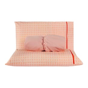 Jogo de Cama Chicago Estampado Salmão Geométrico Casal Padrão 03 Peças - Percal 140 Fios