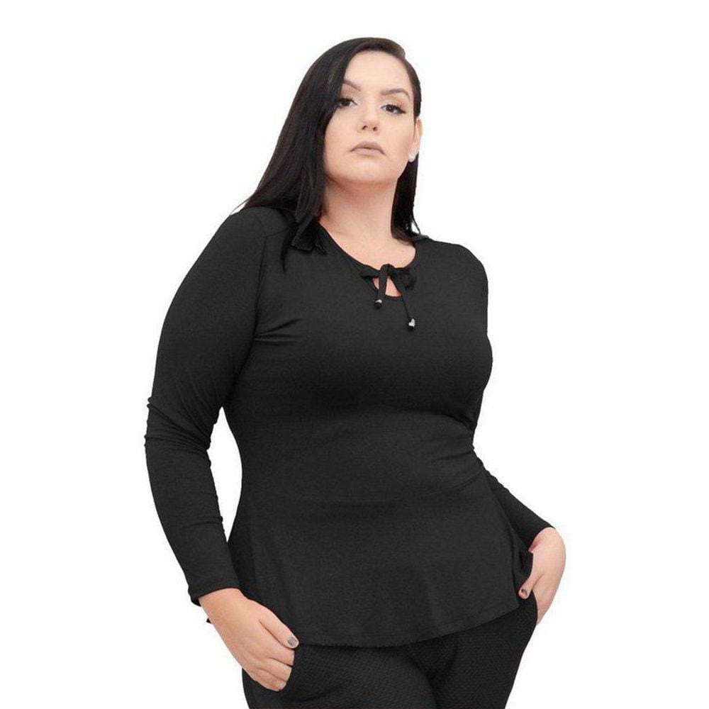 Blusa Manga Longa Peplum Com Laço Na Gola