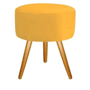 Puff Banqueta Magnus Redondo Amarelo Pés Castanho Top