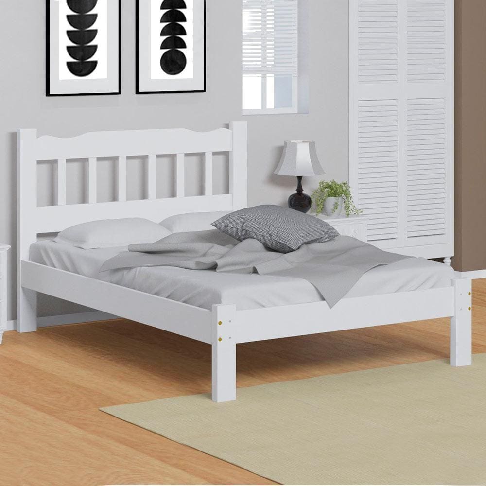 Cama Casal Madeira Maciça Branco Pérola Nemargi - Branco