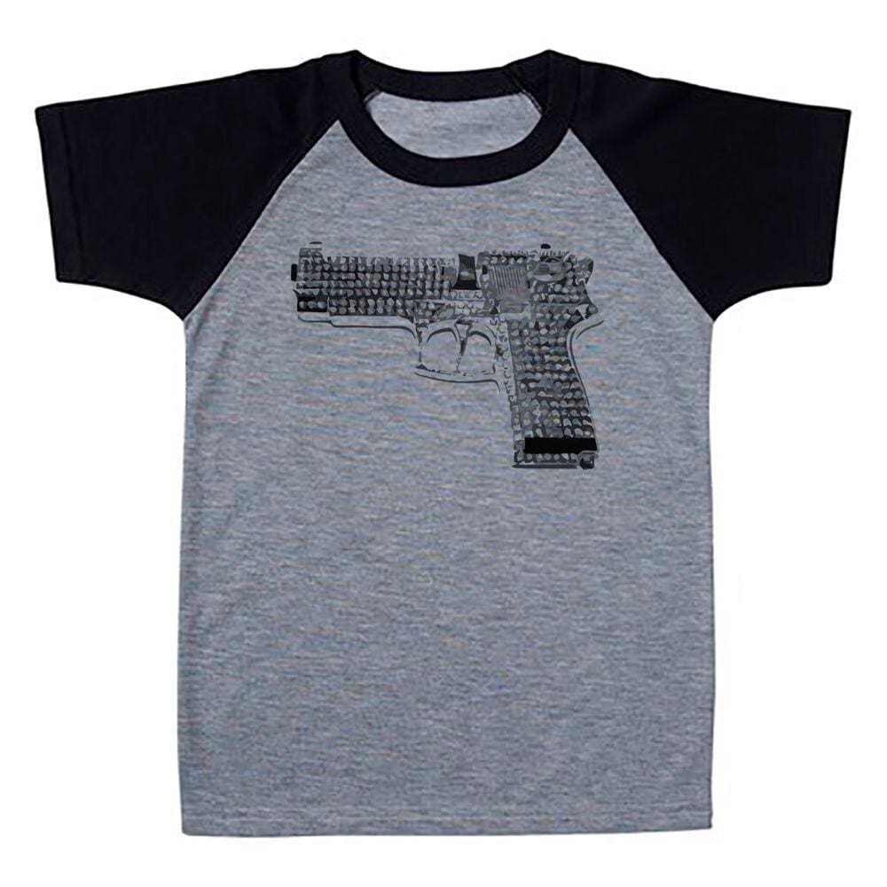 Camiseta Infantil Raglan Pitola Cinza