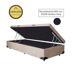 Cama Box Baú Luxo Blindado Solteiro AColchoes Suede Bege 41x88x188
