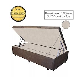 Cama Box Baú Luxo Blindado Solteiro AColchoes Suede Marrom 41x88x188