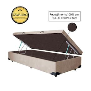 Cama Box Baú Luxo Blindado Solteiro AColchoes Suede Bege 41x88x188