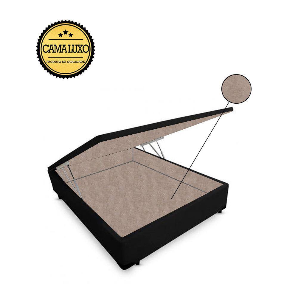 Cama Box Baú Luxo Blindado Casal AColchoes Suede Preto 41x138x188