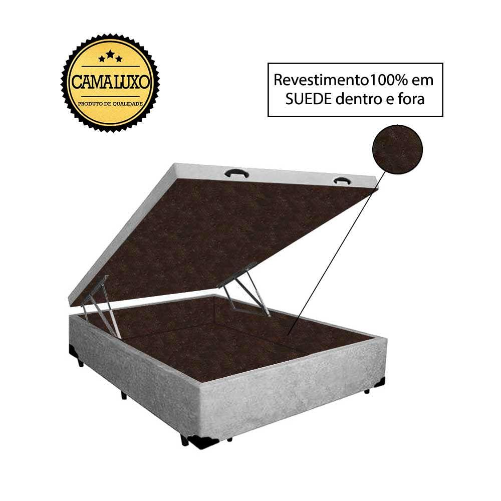 Cama Box Baú Luxo Blindado Casal AColchoes Suede Cinza 49x138x188