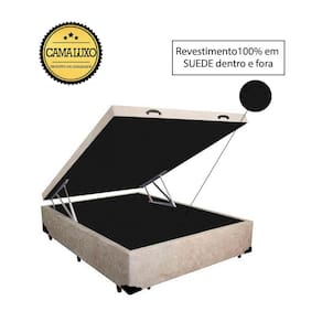 Cama Box Baú Luxo Blindado Casal AColchoes Suede Bege 41x138x188