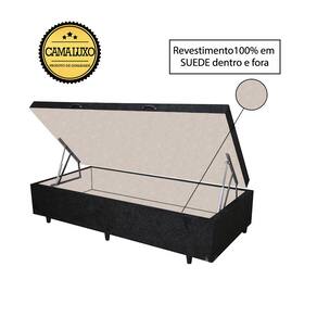 Cama Box Baú Luxo Blindado Solteiro AColchoes Suede Preto 41x88x188