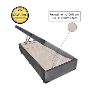 Cama Box Baú Luxo Blindado Solteiro AColchoes Suede Cinza 41x88x188