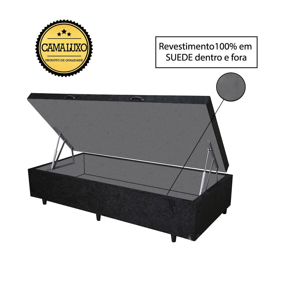 Cama Box Baú Luxo Blindado Solteiro AColchoes Suede Preto 41x78x188